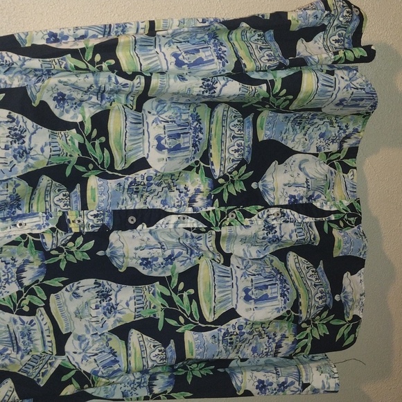 Talbots Classic Cotton Watercolor Vases Long Sleeve Button Down M - Picture 5 of 8